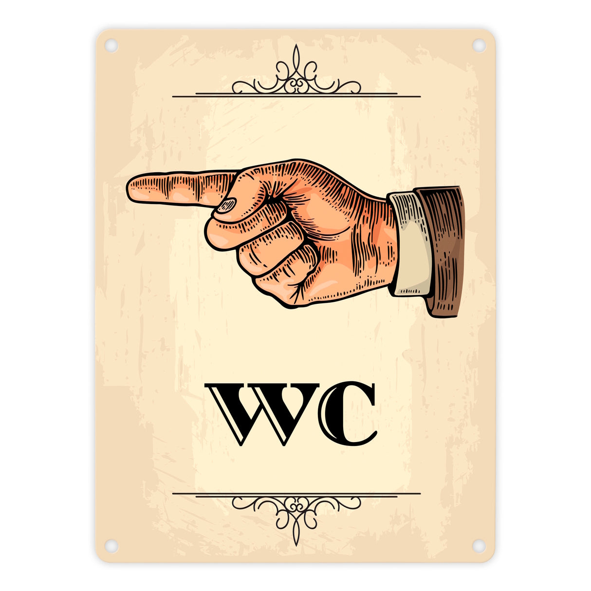Vintage WC Richtungs Schild mit Hand nach links in beige