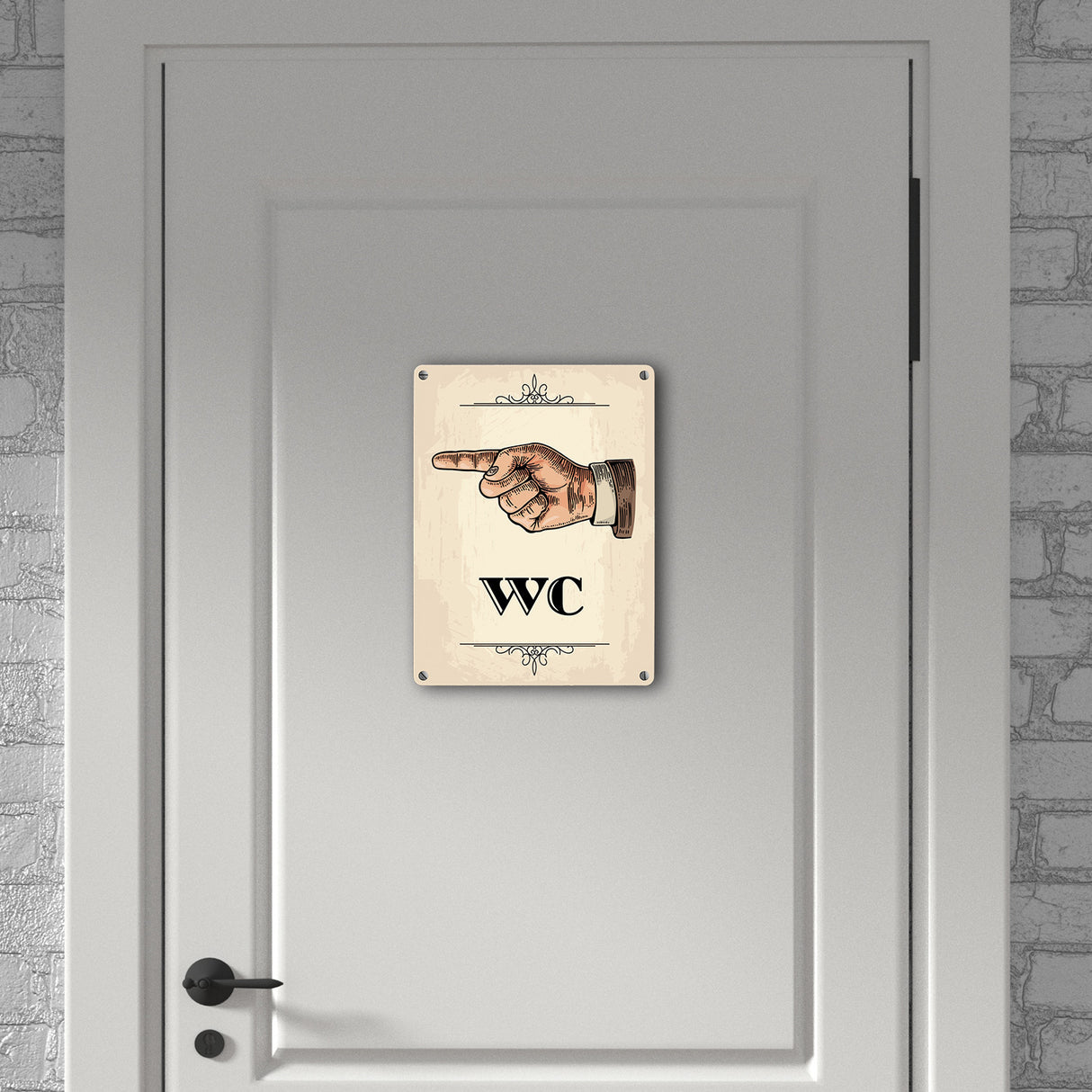 Vintage WC Richtungs Schild mit Hand nach links in beige