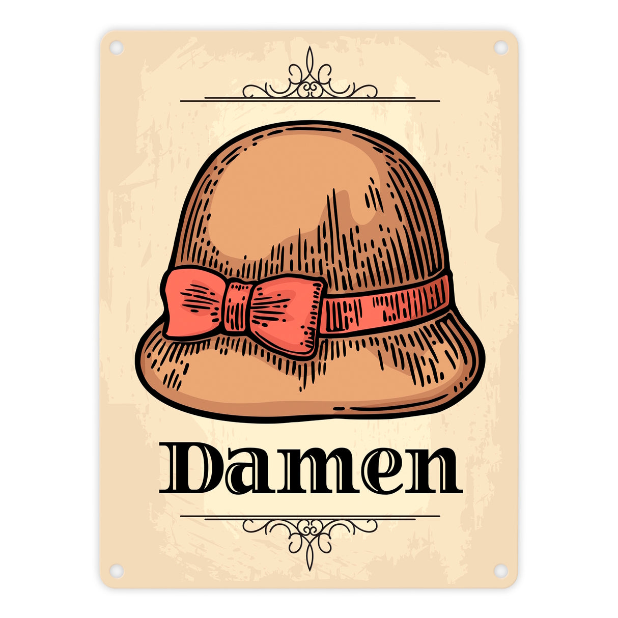 Vintage Damen WC Schild mit Damenhut in beige