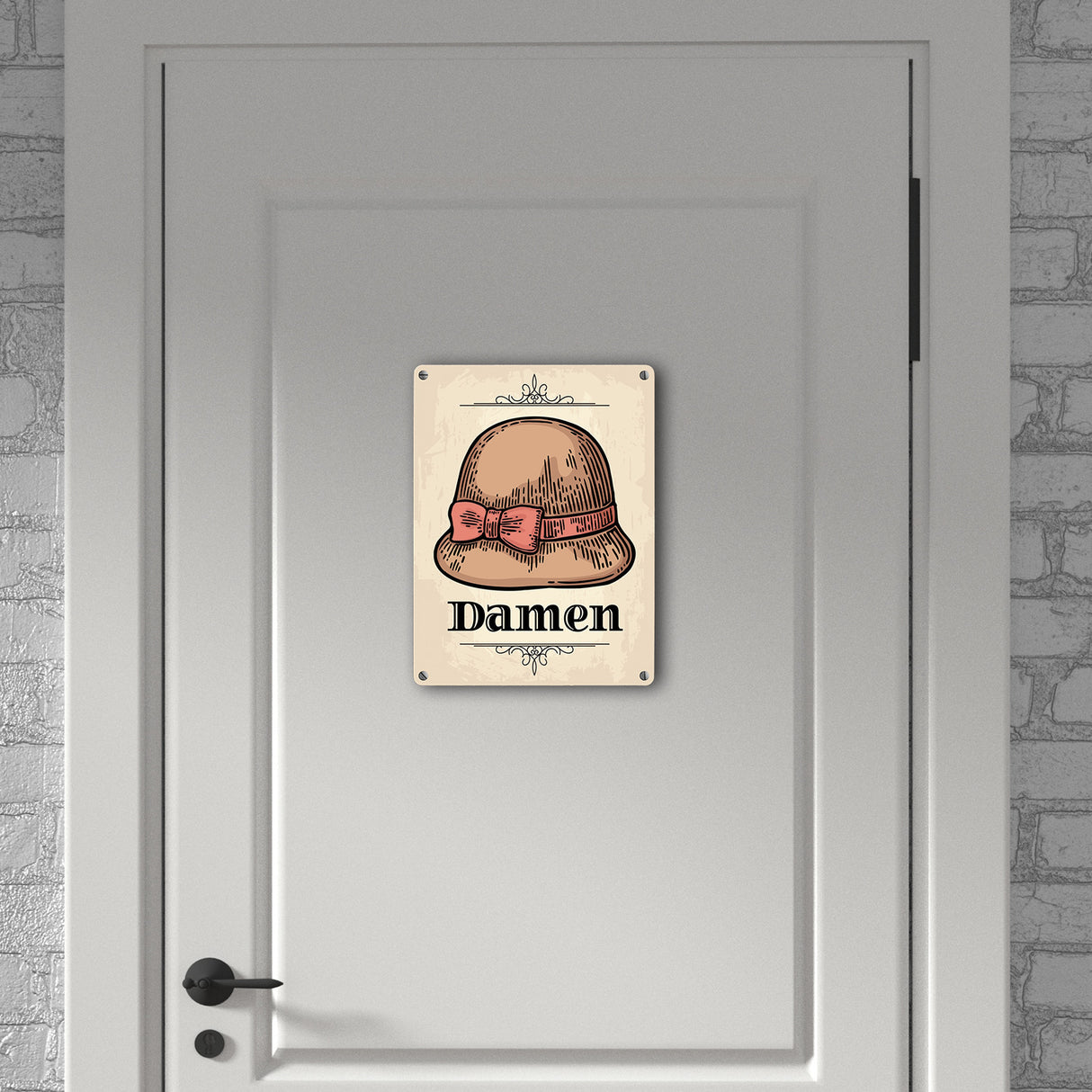 Vintage Damen WC Schild mit Damenhut in beige