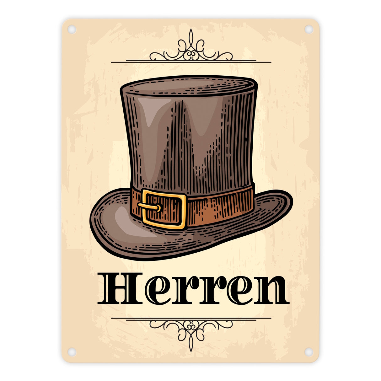 Vintage Herren WC Schild mit Zylinder in beige