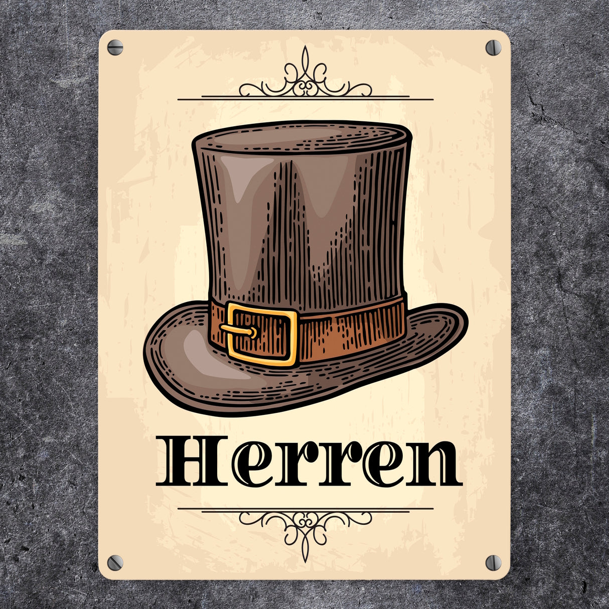 Vintage Herren WC Schild mit Zylinder in beige