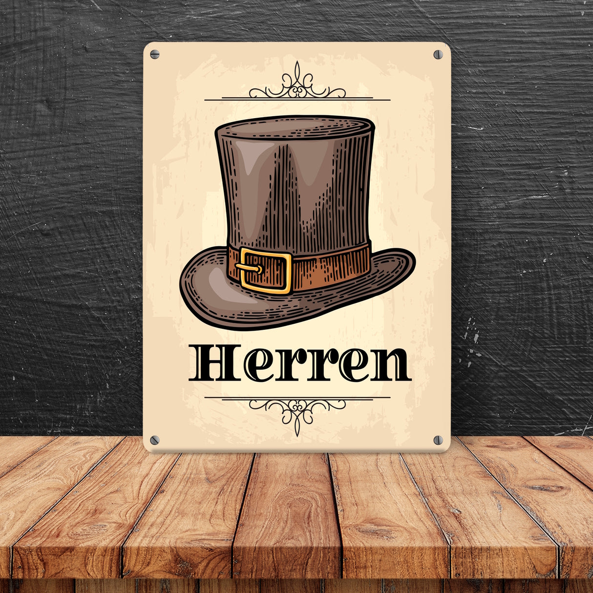 Vintage Herren WC Schild mit Zylinder in beige