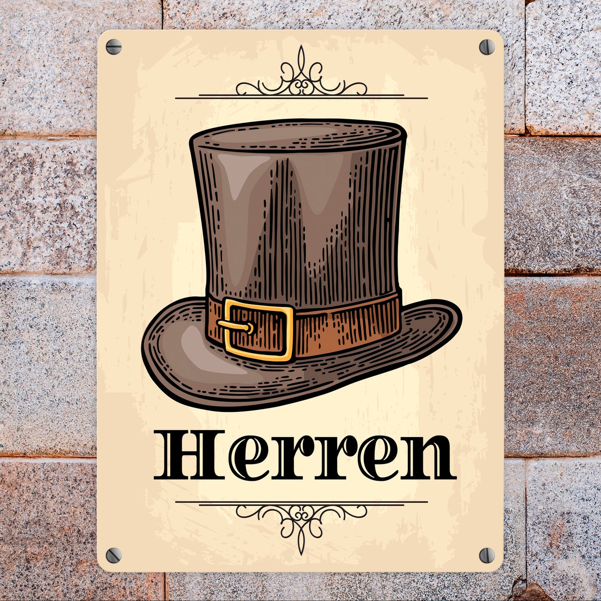 Vintage Herren WC Schild mit Zylinder in beige