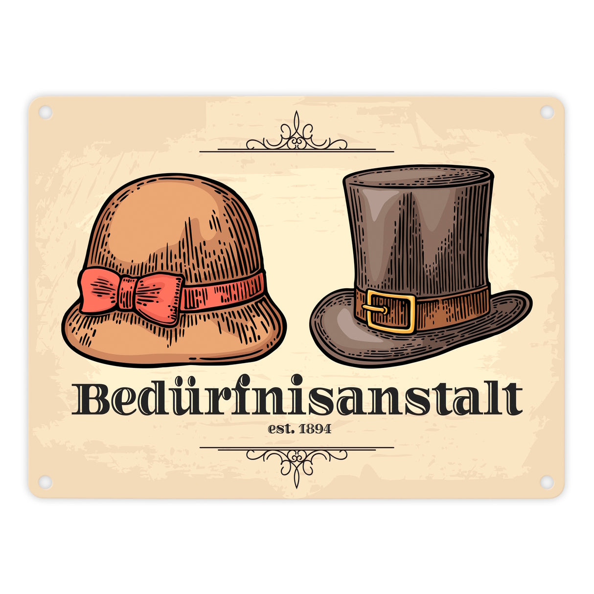 Toilettenbild Bedürfnisanstalt mit Hut und Zylinder Metallschild