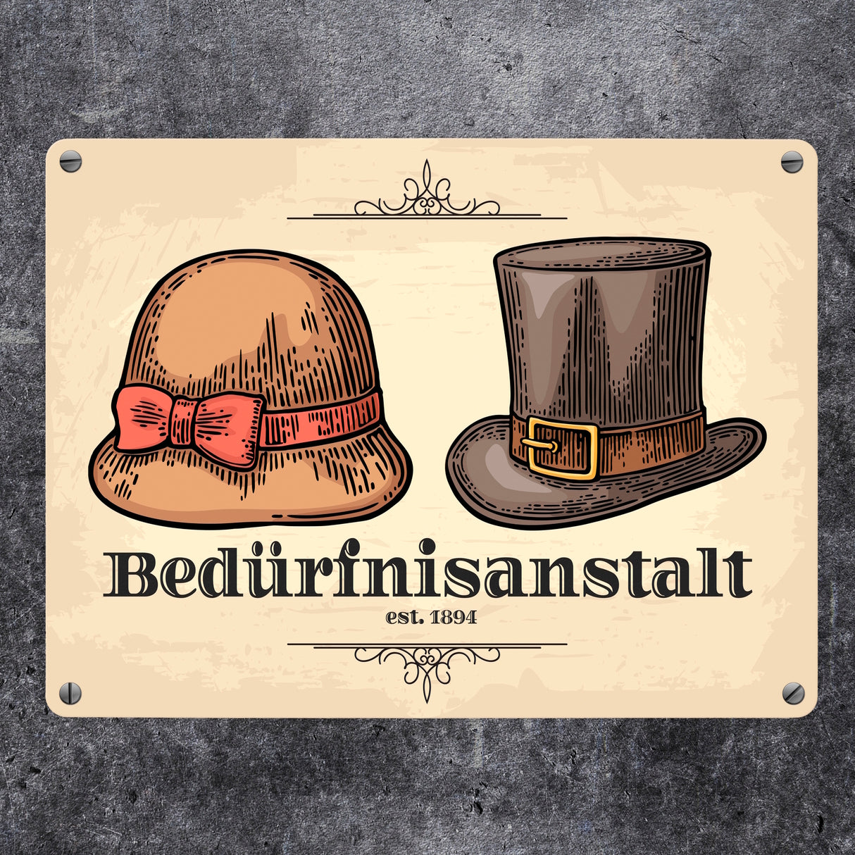 Toilettenbild Bedürfnisanstalt mit Hut und Zylinder Metallschild
