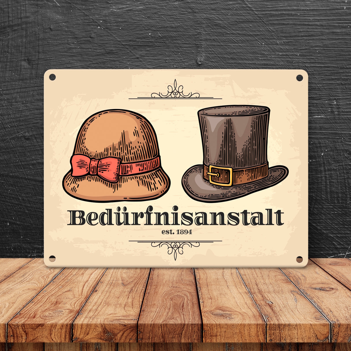 Toilettenbild Bedürfnisanstalt mit Hut und Zylinder Metallschild