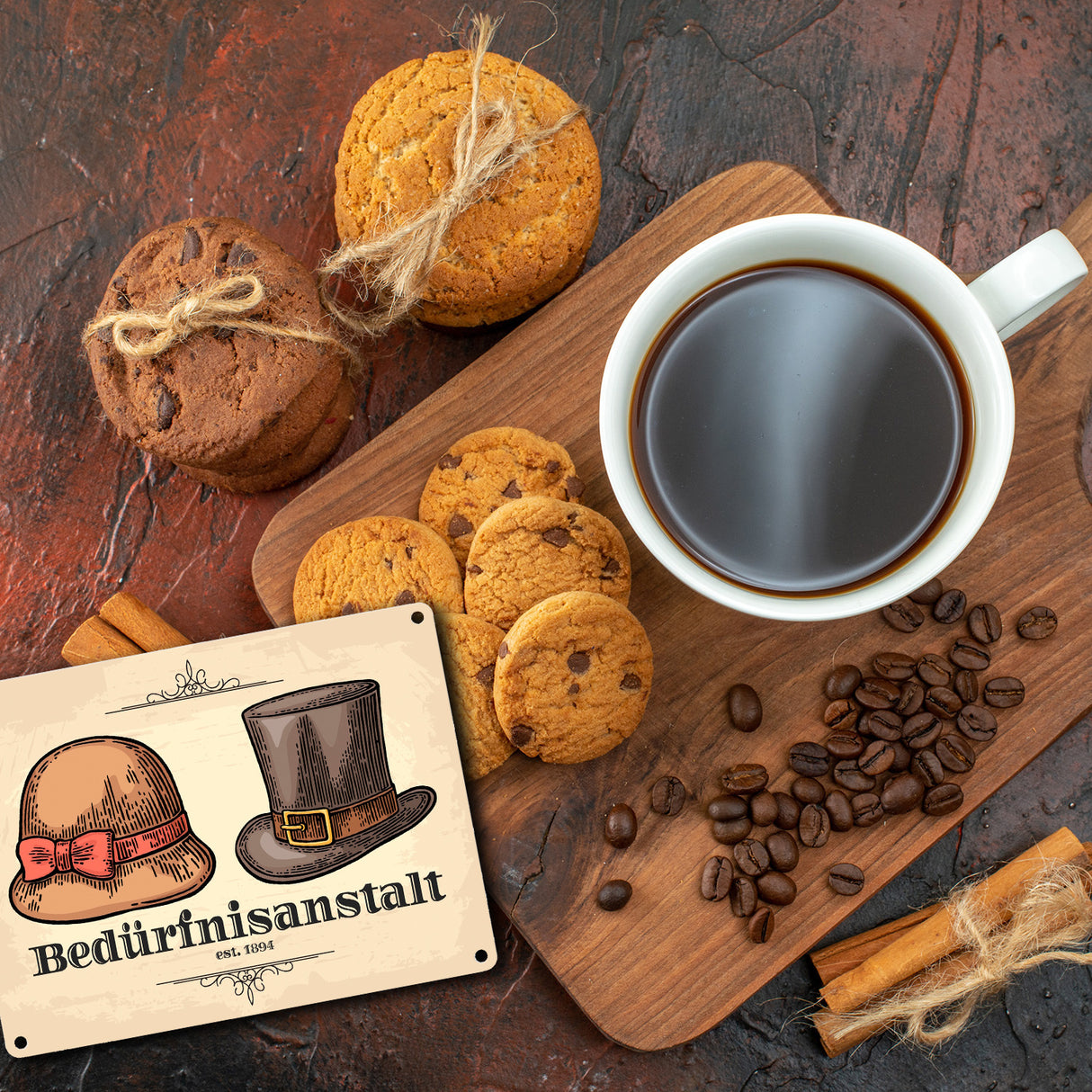 Toilettenbild Bedürfnisanstalt mit Hut und Zylinder Metallschild