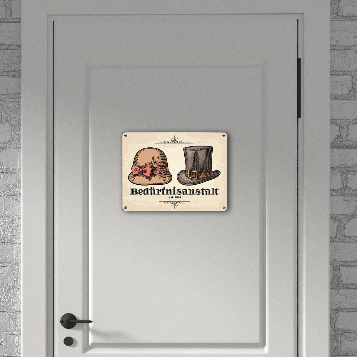 Toilettenbild Bedürfnisanstalt mit Hut und Zylinder Metallschild