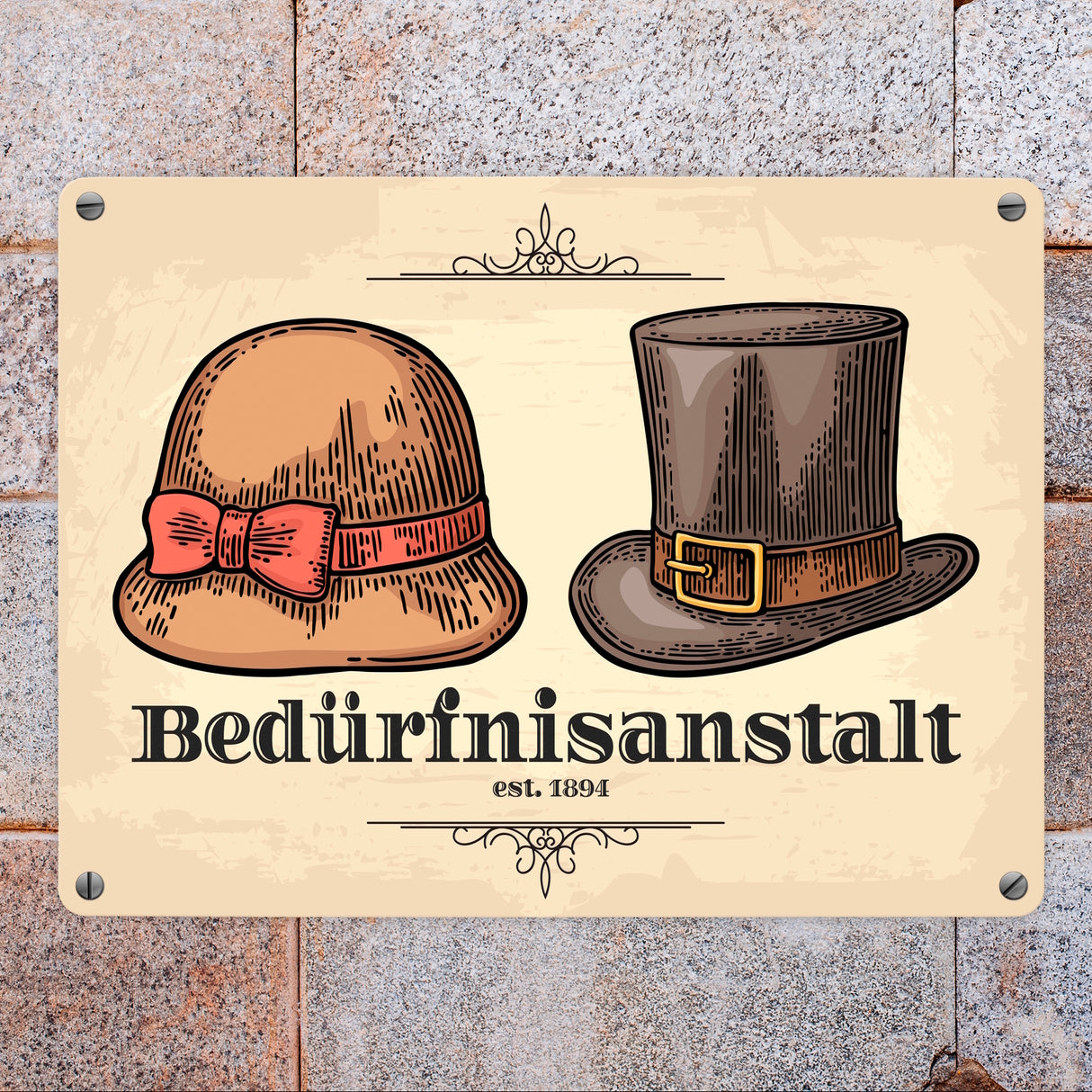 Toilettenbild Bedürfnisanstalt mit Hut und Zylinder Metallschild