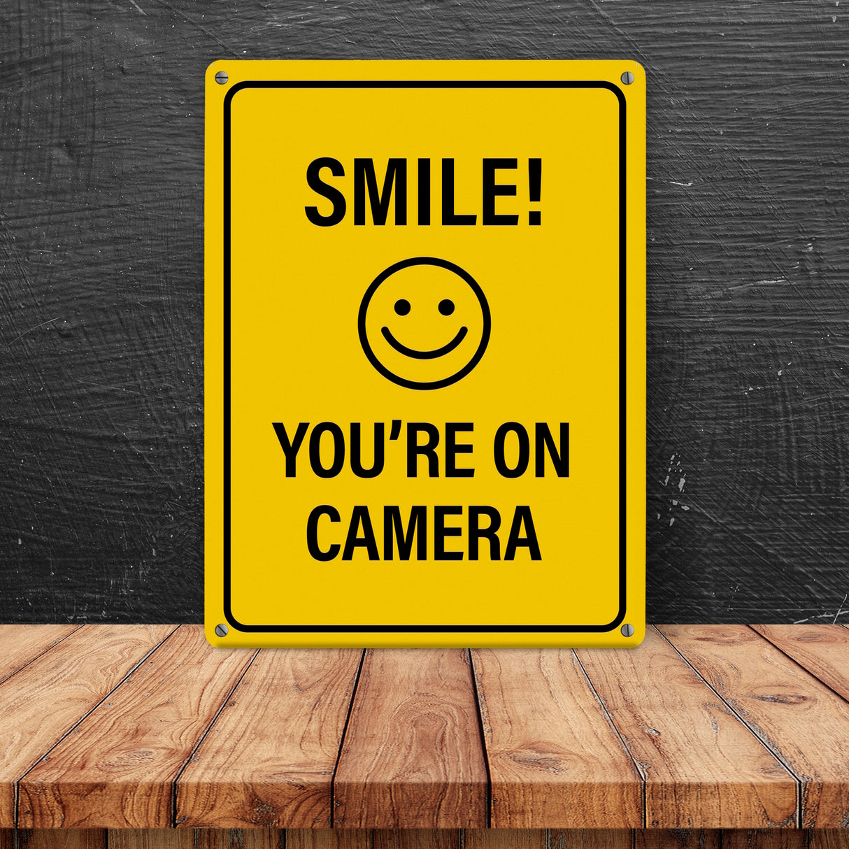 Smile you're on camera Metallschild - Kamera Lachen Lächeln Grundstück Eigentum Geischt