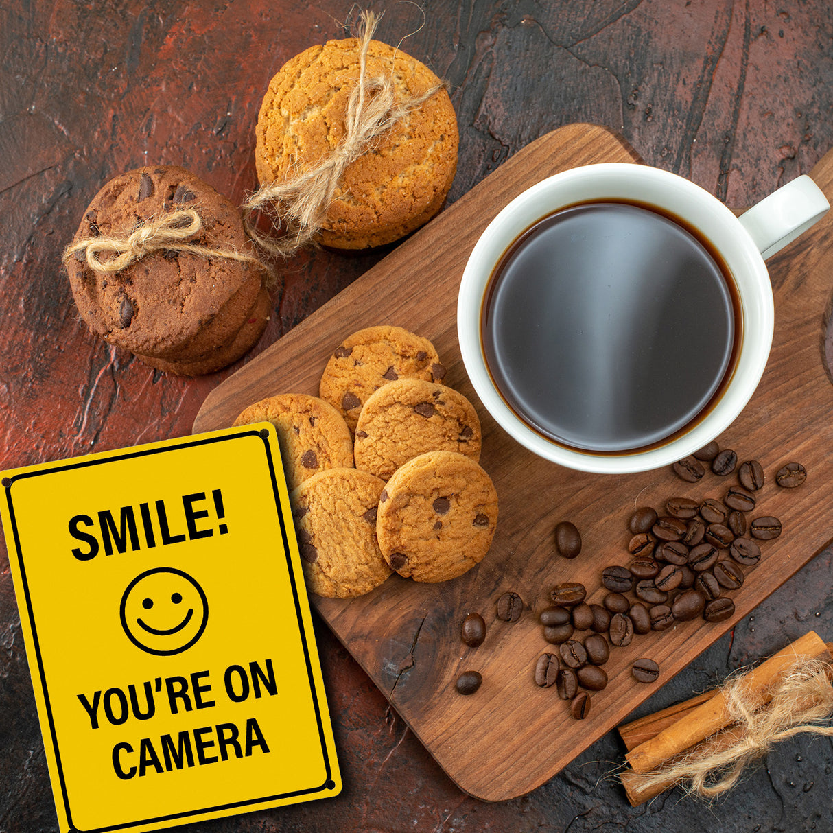 Smile you're on camera Metallschild - Kamera Lachen Lächeln Grundstück Eigentum Geischt