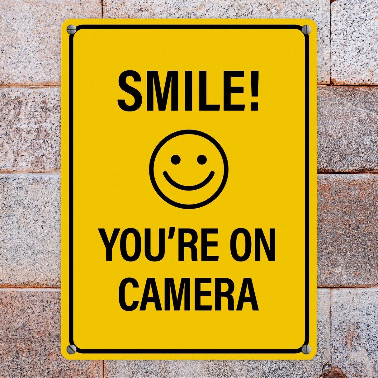 Smile you're on camera Metallschild - Kamera Lachen Lächeln Grundstück Eigentum Geischt
