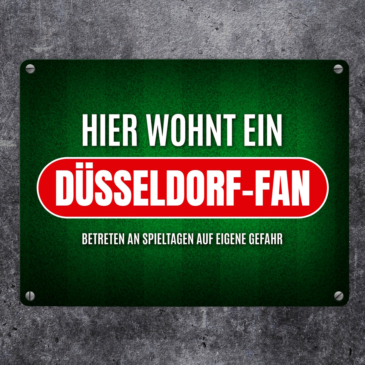 Hier wohnt ein Düsseldorf-Fan Metallschild mit Rasen Motiv