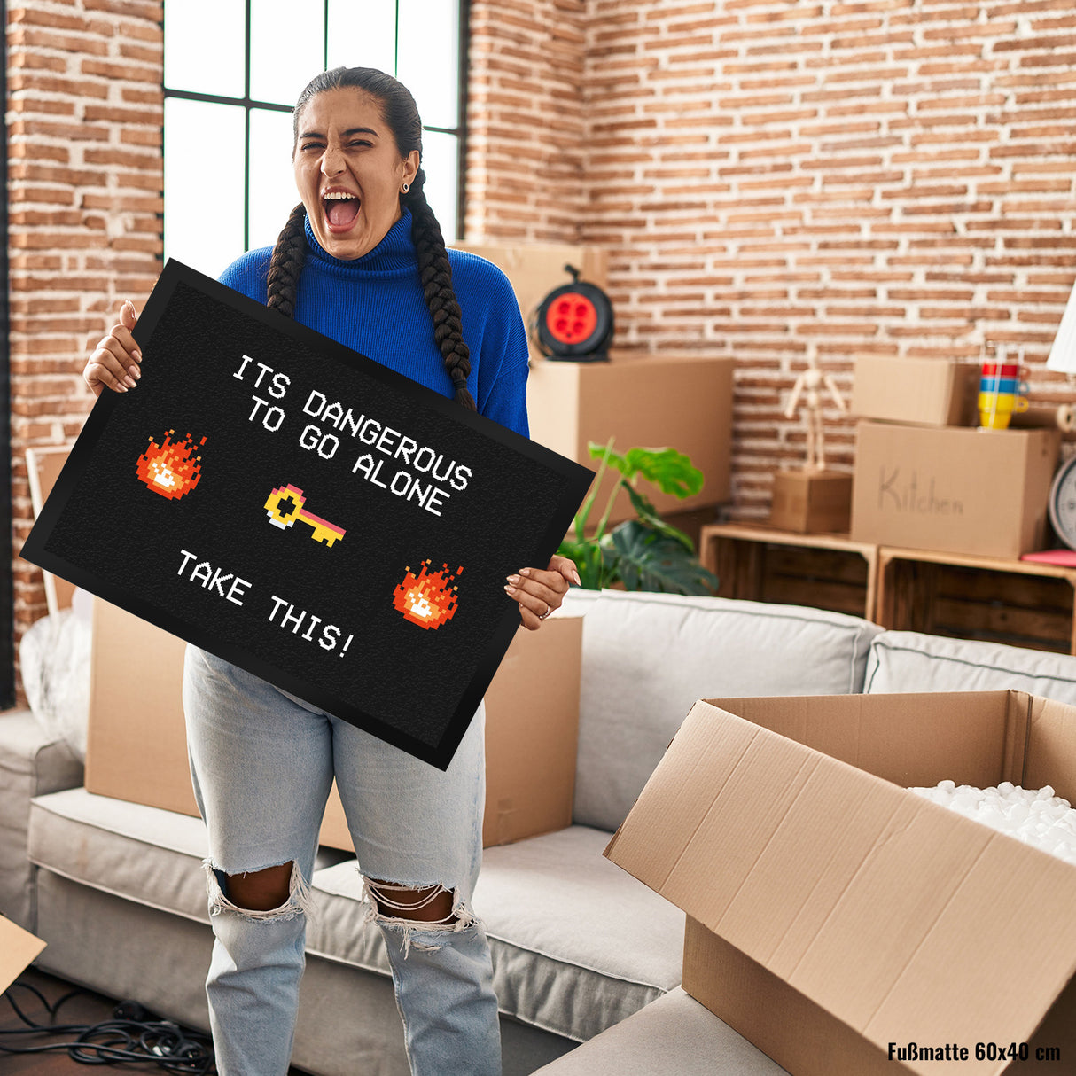 Dangerous to go Alone Fußmatte für alle Retro Zocker mit Pixel-Motiv