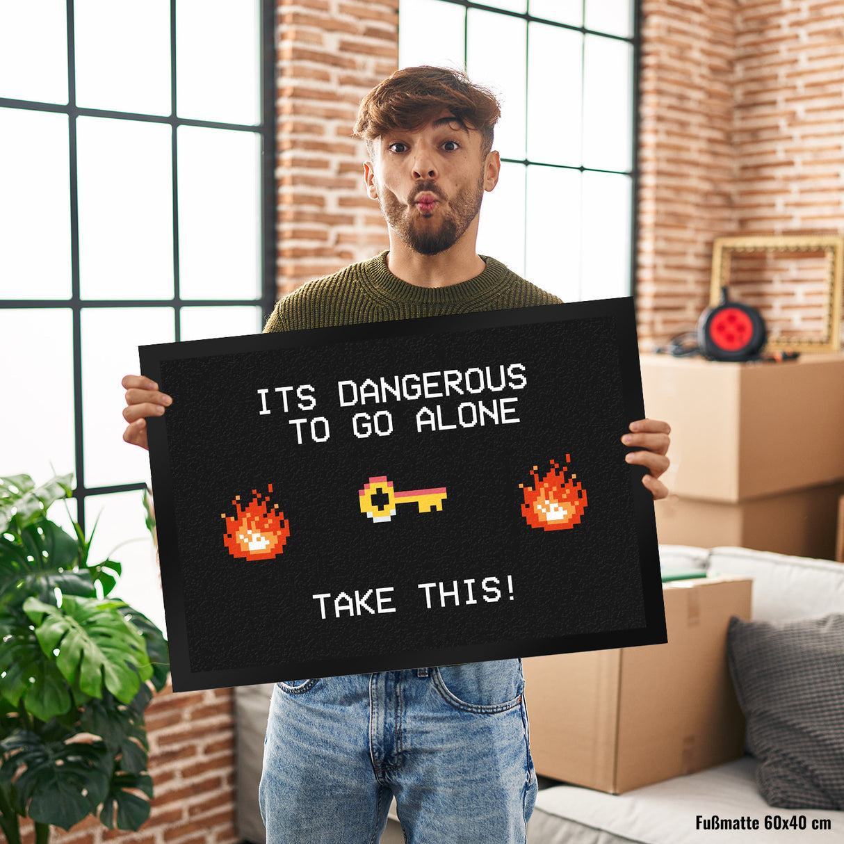 Dangerous to go Alone Fußmatte für alle Retro Zocker mit Pixel-Motiv