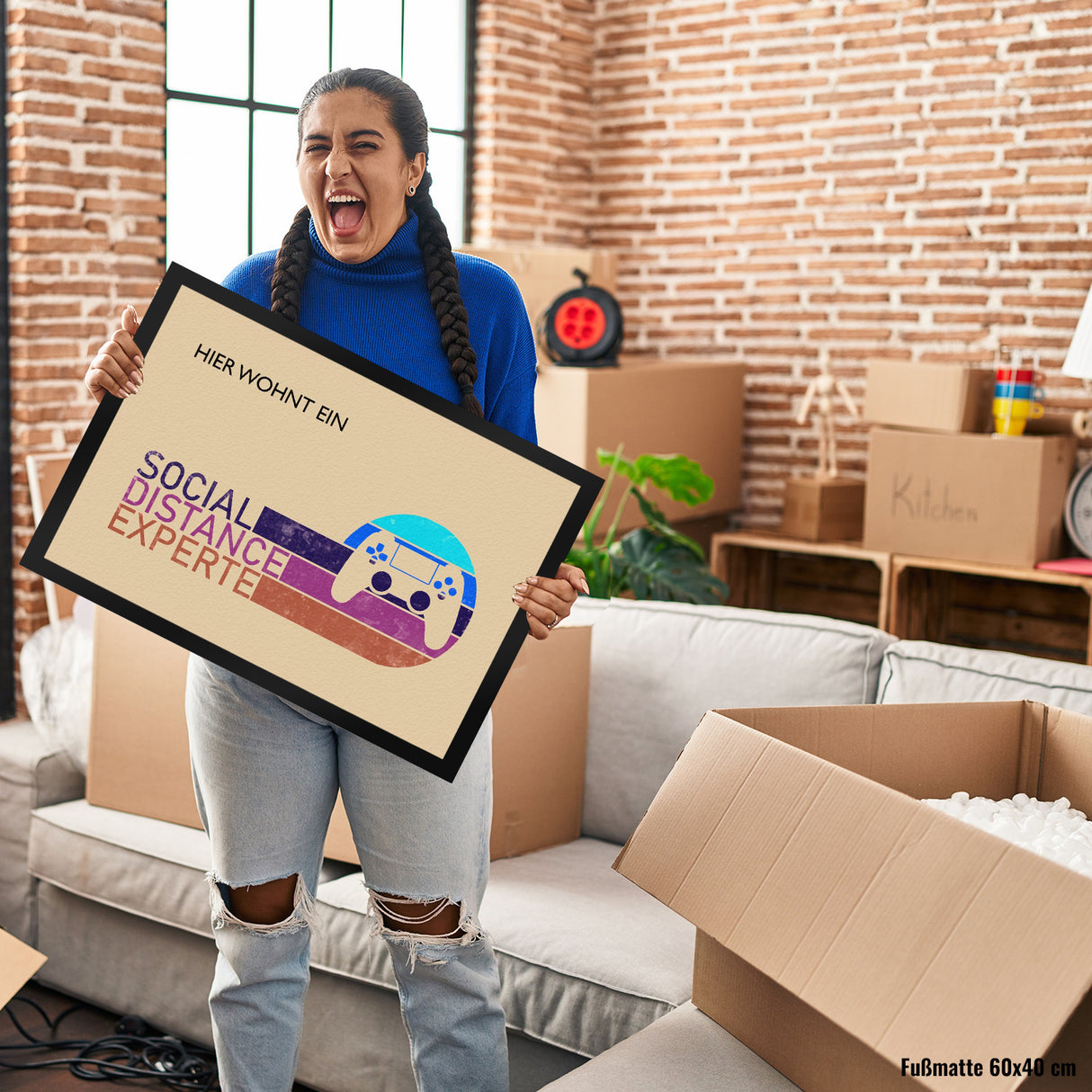 Hier wohnt ein Social Distance Experte Fußmatte mit Gamer-Motiv