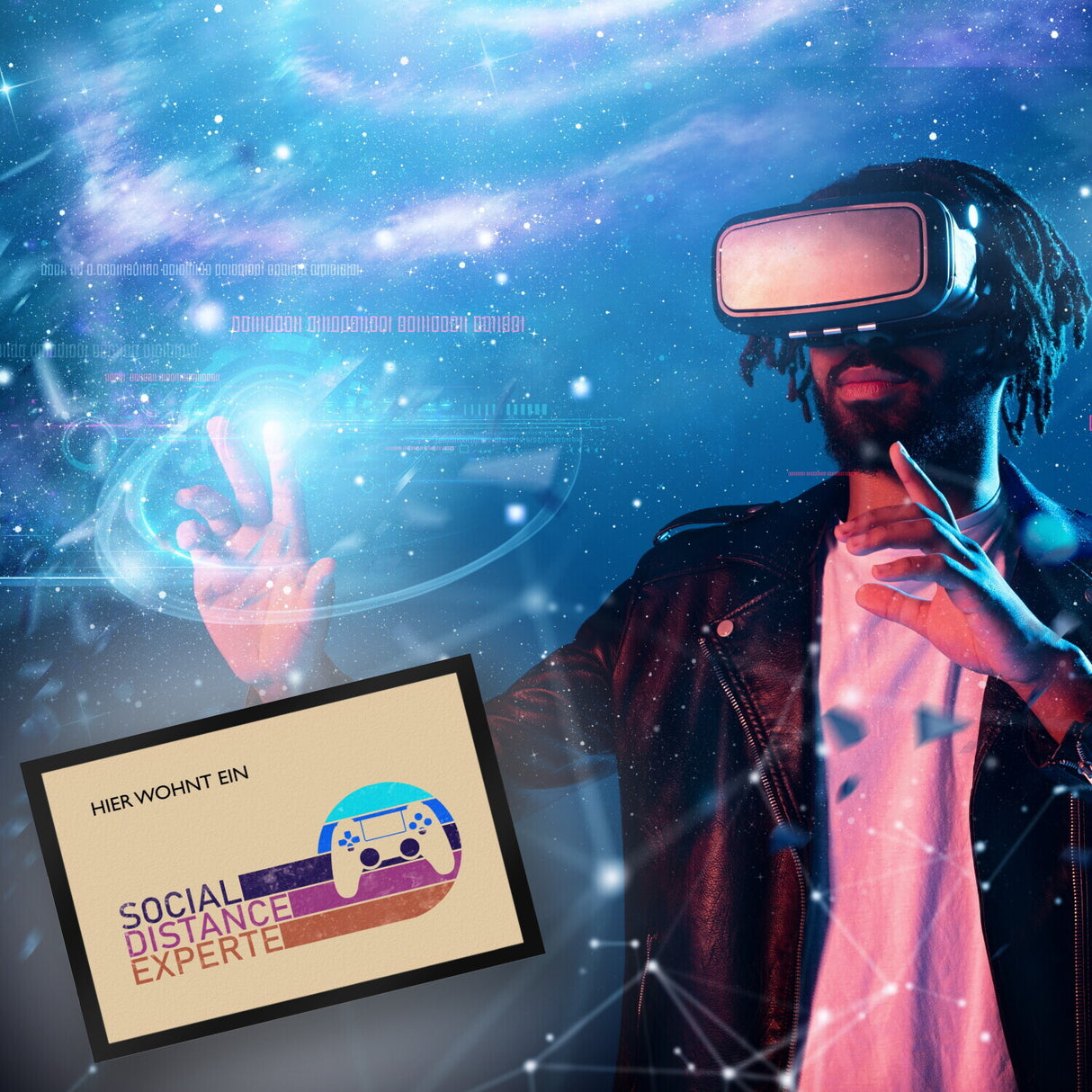 Hier wohnt ein Social Distance Experte Fußmatte mit Gamer-Motiv