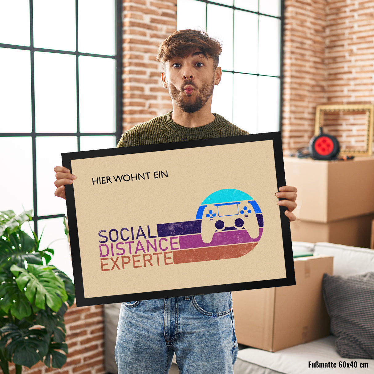 Hier wohnt ein Social Distance Experte Fußmatte mit Gamer-Motiv