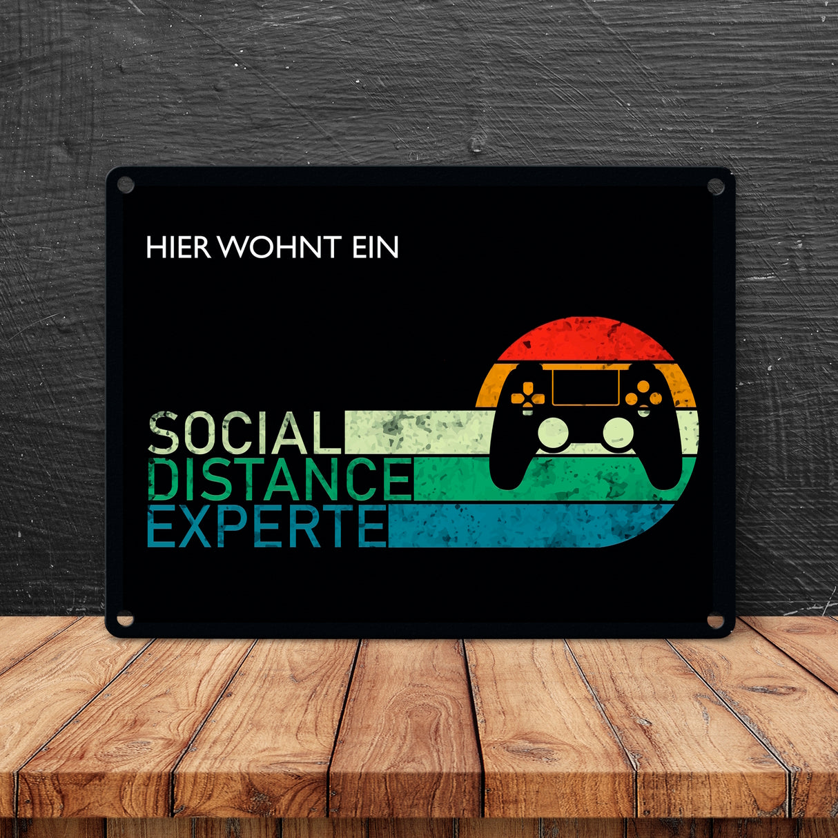 Hier wohnt ein Social Distance Experte Metallschild mit Gamer-Motiv