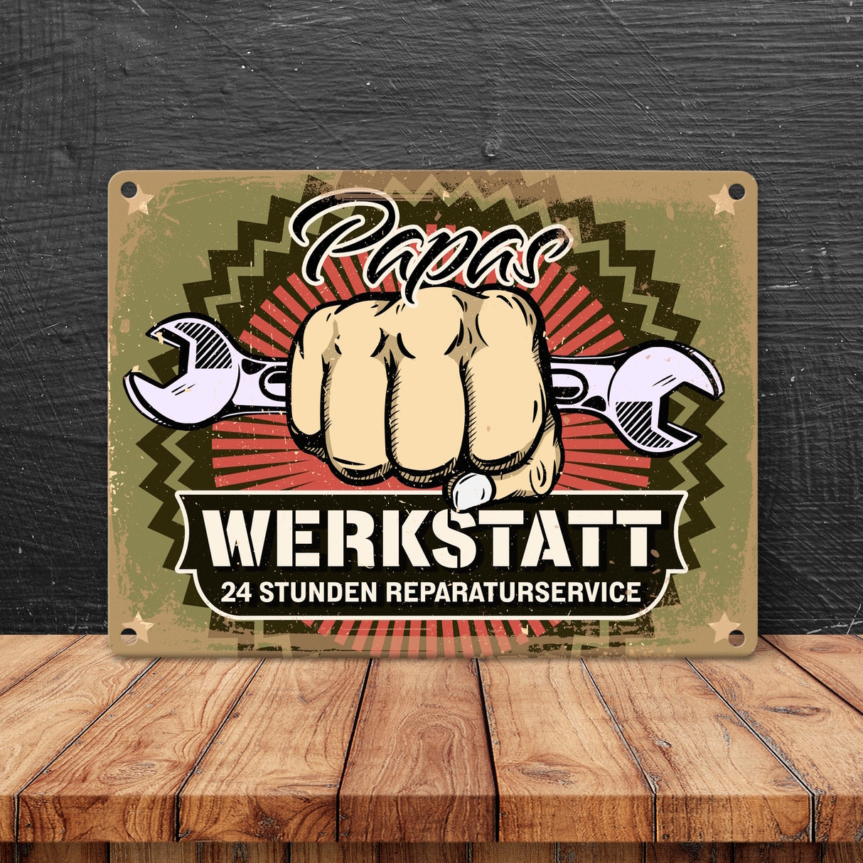 Papas Werkstatt Metallschild im rostigen Retrolook