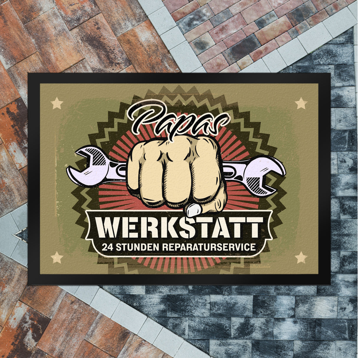 Papas Werkstatt Fußmatte im rostigen Retrolook