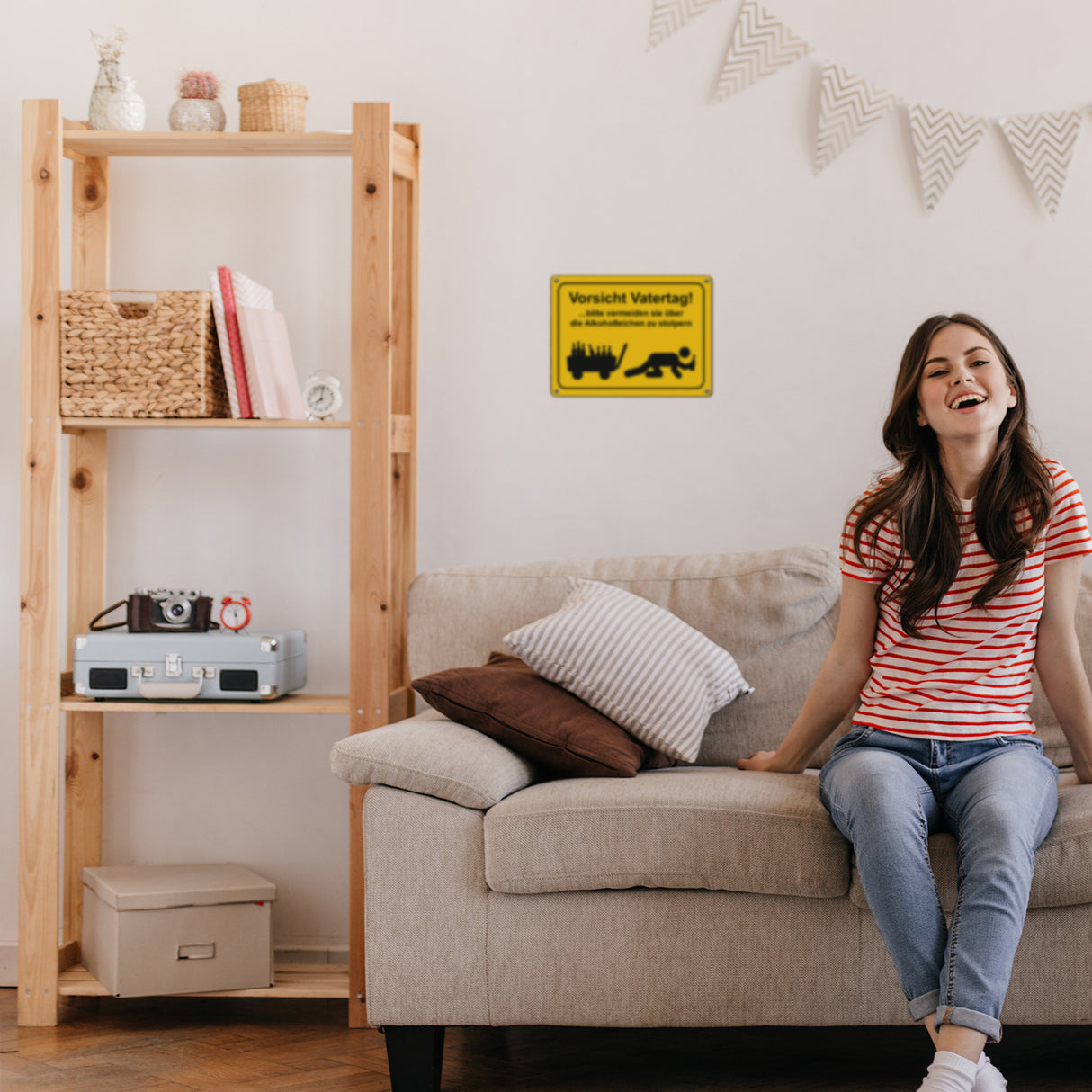 Vorsicht Vatertag Metallschild mit lustigem Warnmännchen