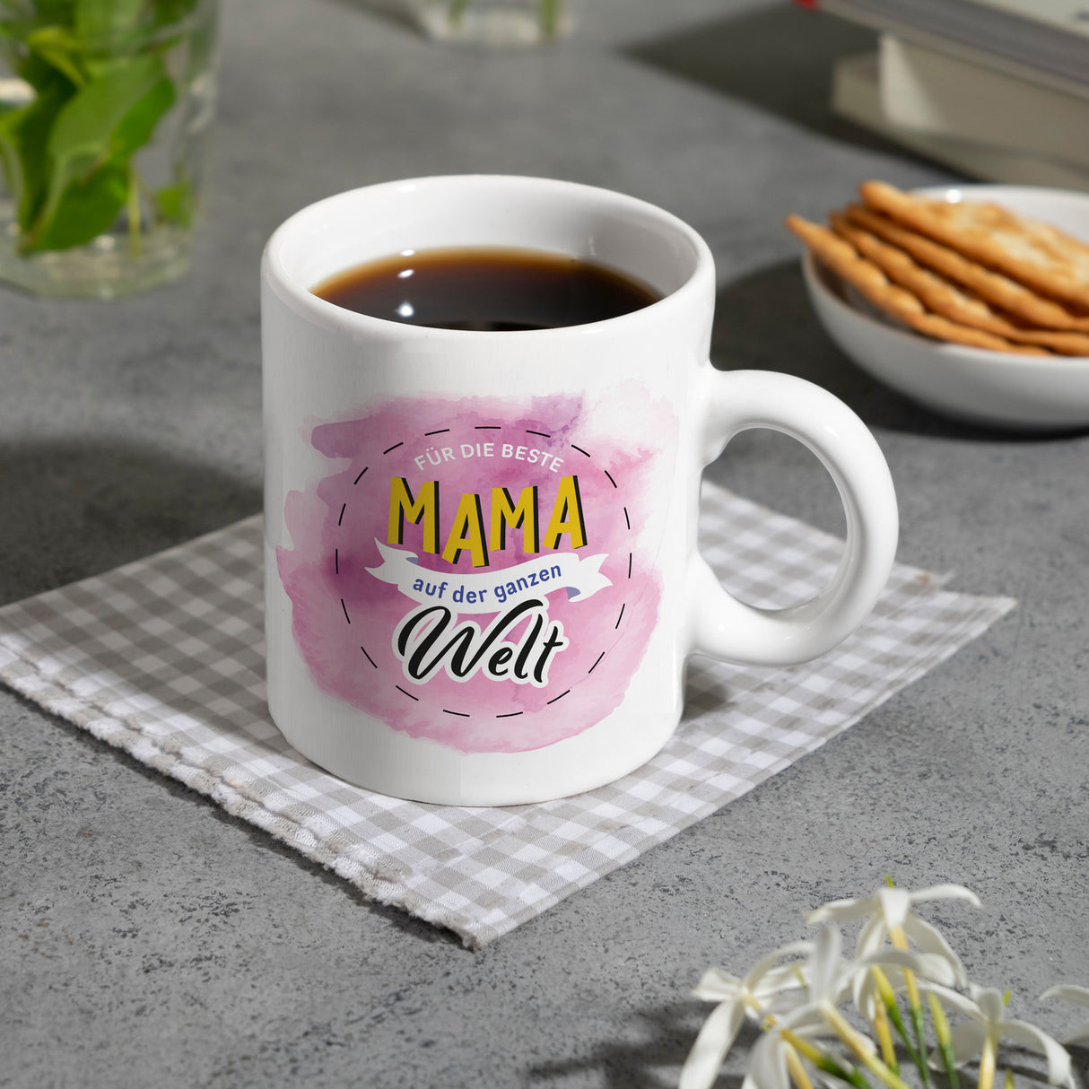 Für die beste Mama Kaffeebecher mit Wasserfarbenmotiv