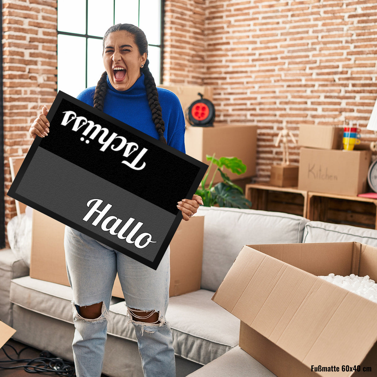 Fußmatte Hallo und Tschüss und schwarz