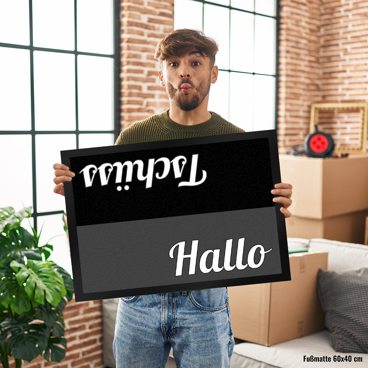 Fußmatte Hallo und Tschüss und schwarz