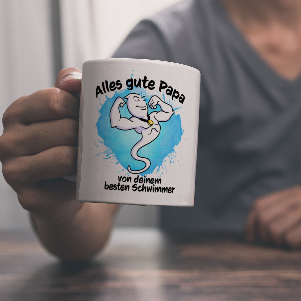 Papas bester Schwimmer Kaffeebecher mit Samen Illustration