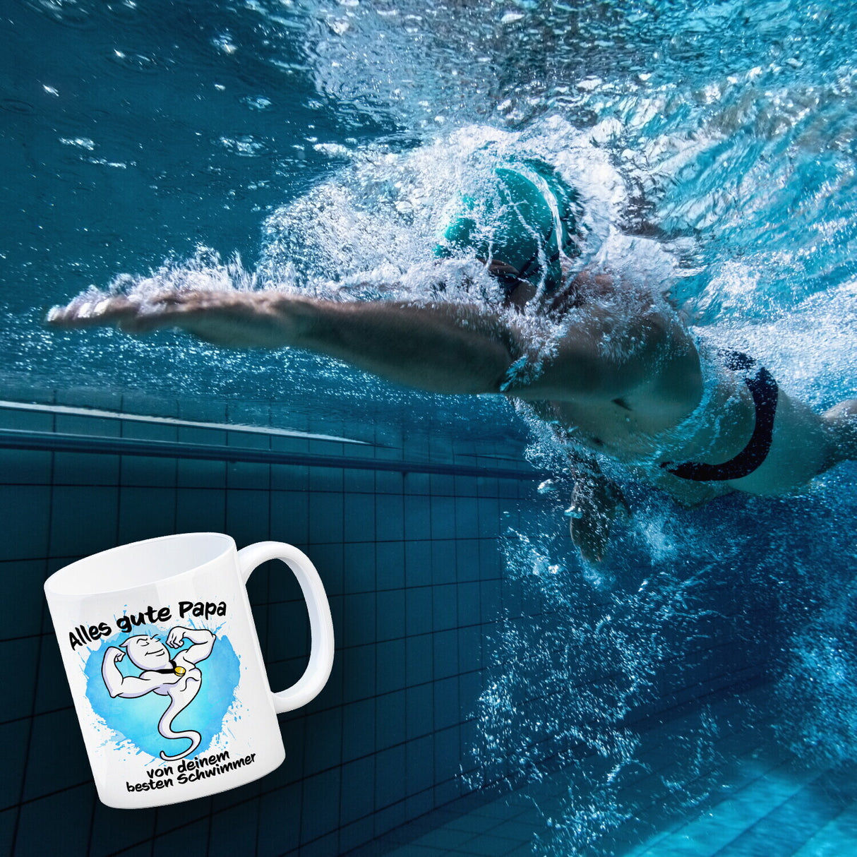 Papas bester Schwimmer Kaffeebecher mit Samen Illustration