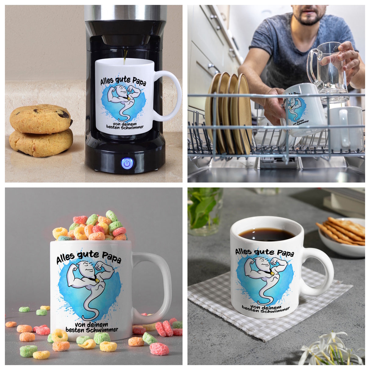 Papas bester Schwimmer Kaffeebecher mit Samen Illustration