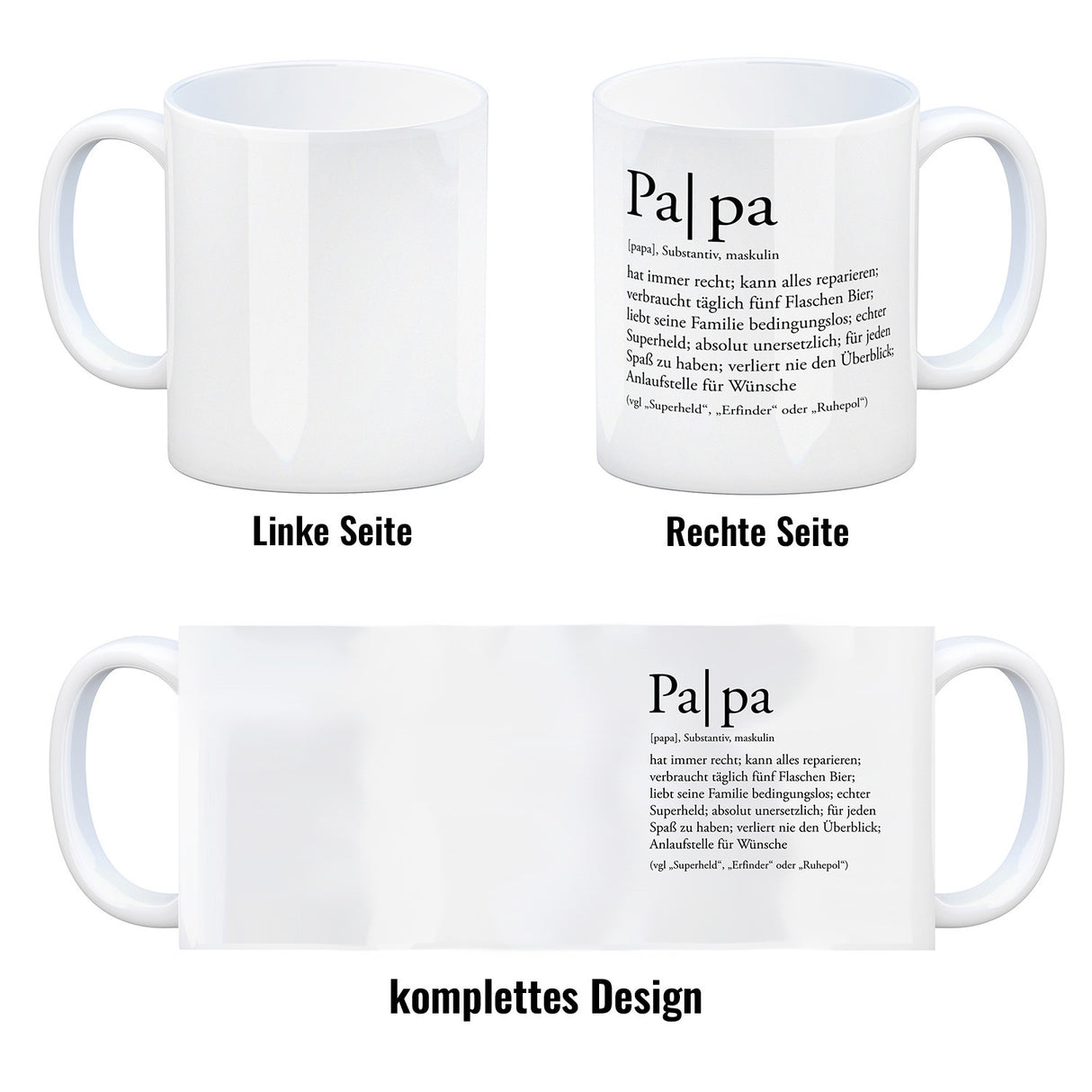Papa Kaffeebecher mit lustiger Worterklärung