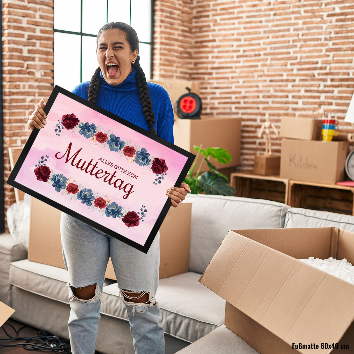 Muttertag Fussmatte mit Blumengruß und besten Wünschen