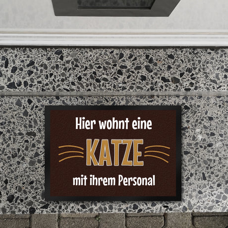 Fußmatte Hier wohnt eine Katze mit ihrem Personal