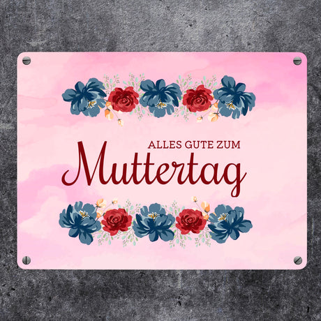 Muttertag Schild mit Blumengruß und besten Wünschen