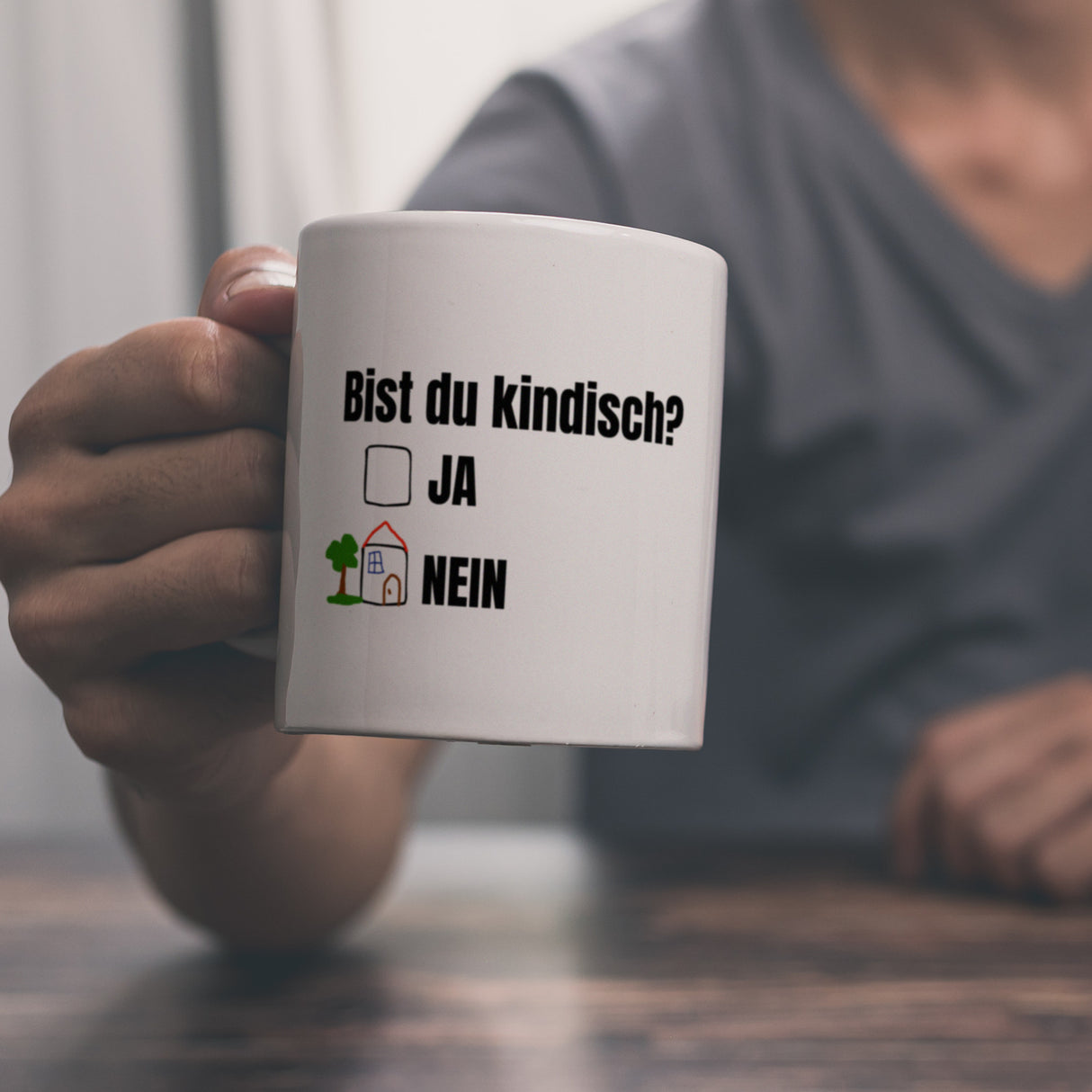Kaffeebecher Bist du kindisch mit Häuschen - Tasse