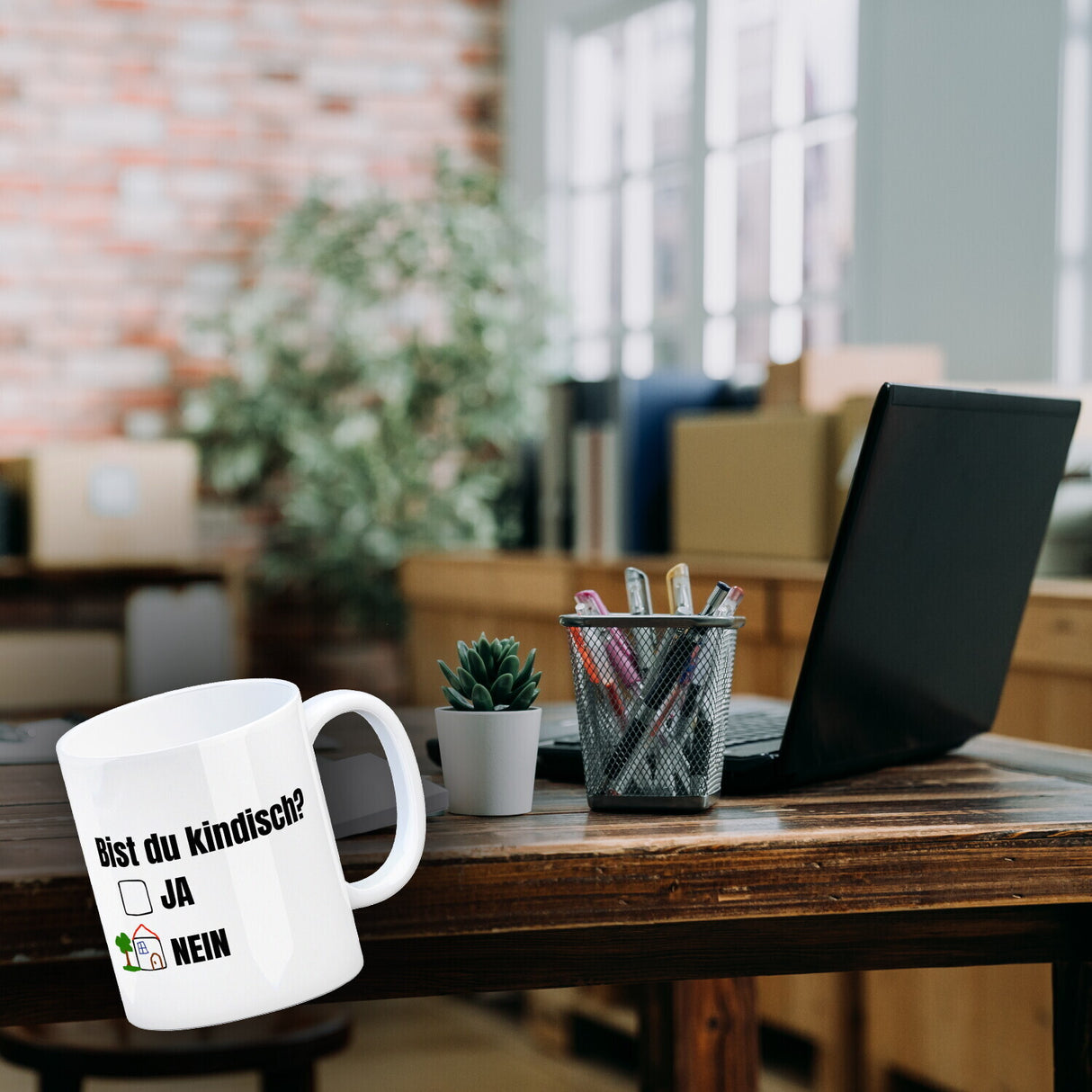 Kaffeebecher Bist du kindisch mit Häuschen - Tasse