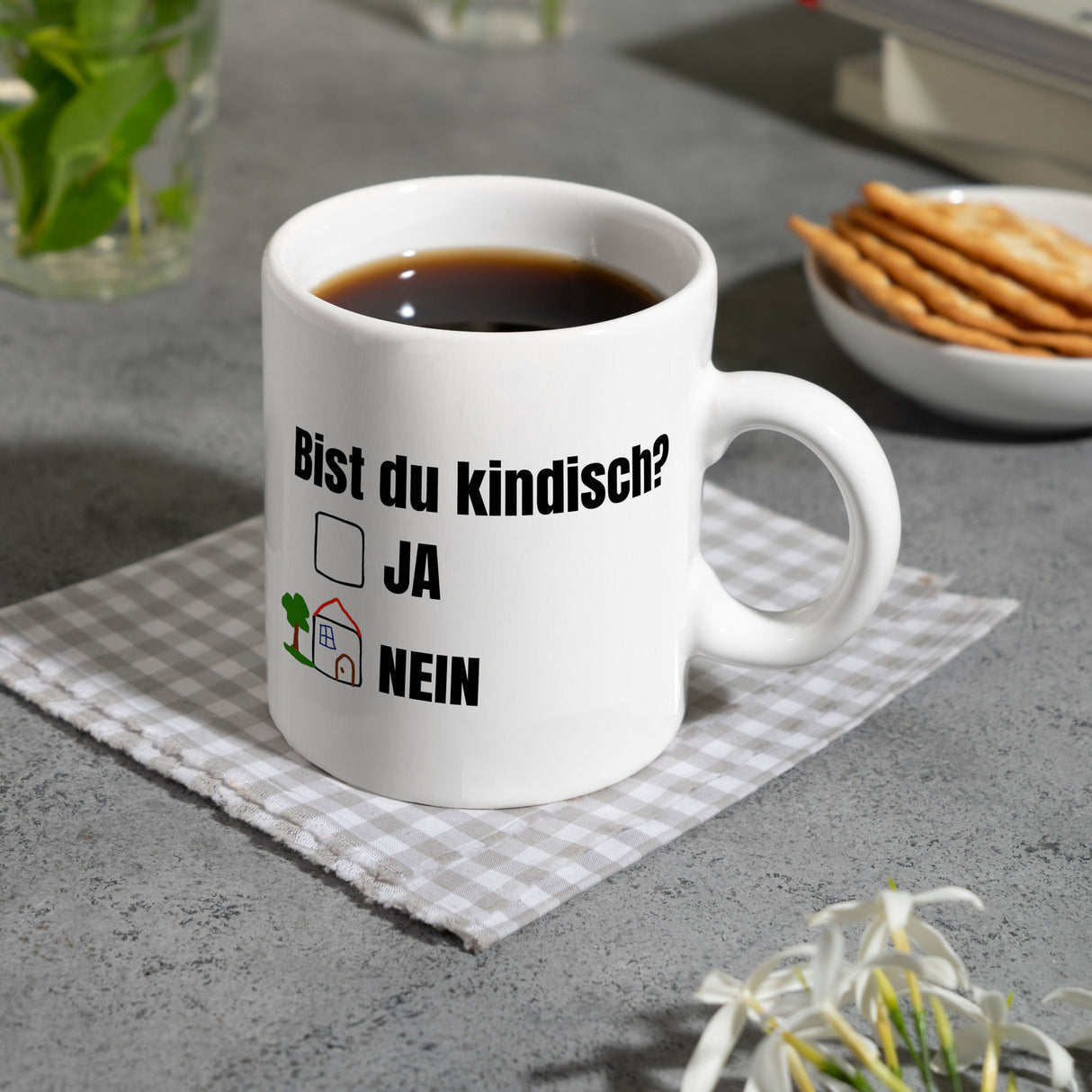 Kaffeebecher Bist du kindisch mit Häuschen - Tasse