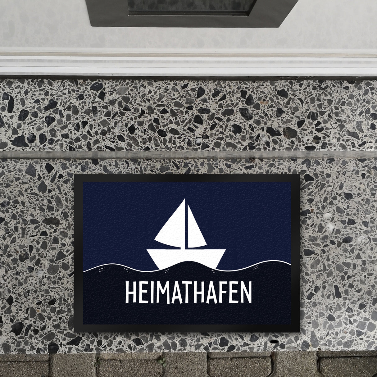 Heimathafen Fußmatte mit Schiff und Meeresmotiv