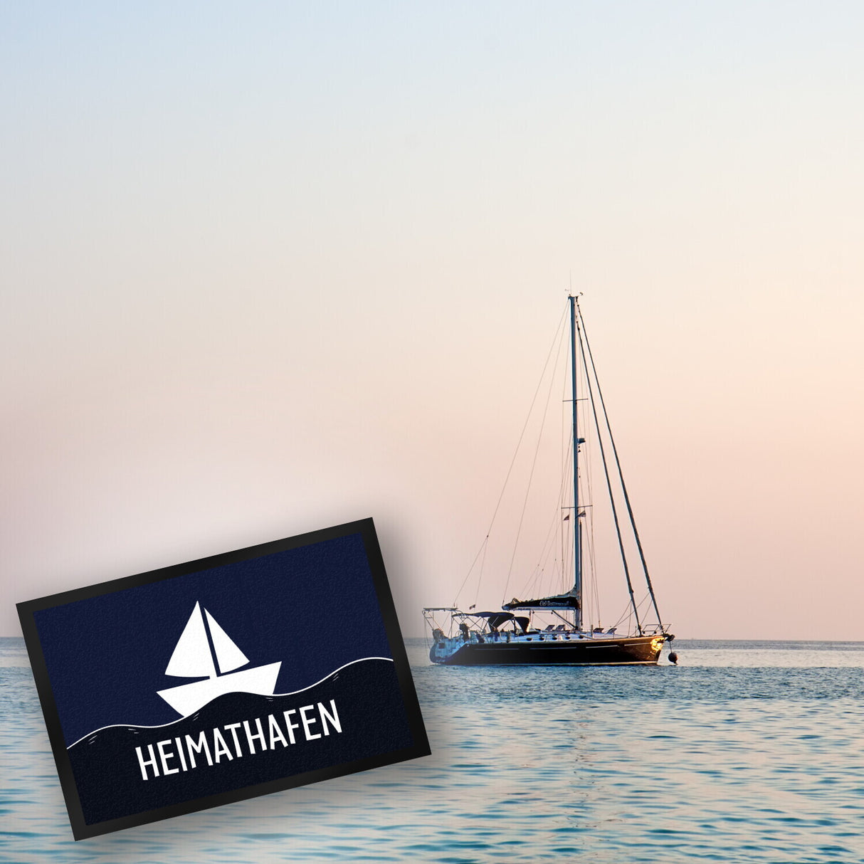 Heimathafen Fußmatte mit Schiff und Meeresmotiv