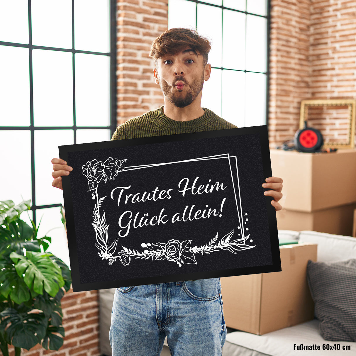 Trautes Heim Glück Allein! Fußmatte mit Schriftzug und Rahmen