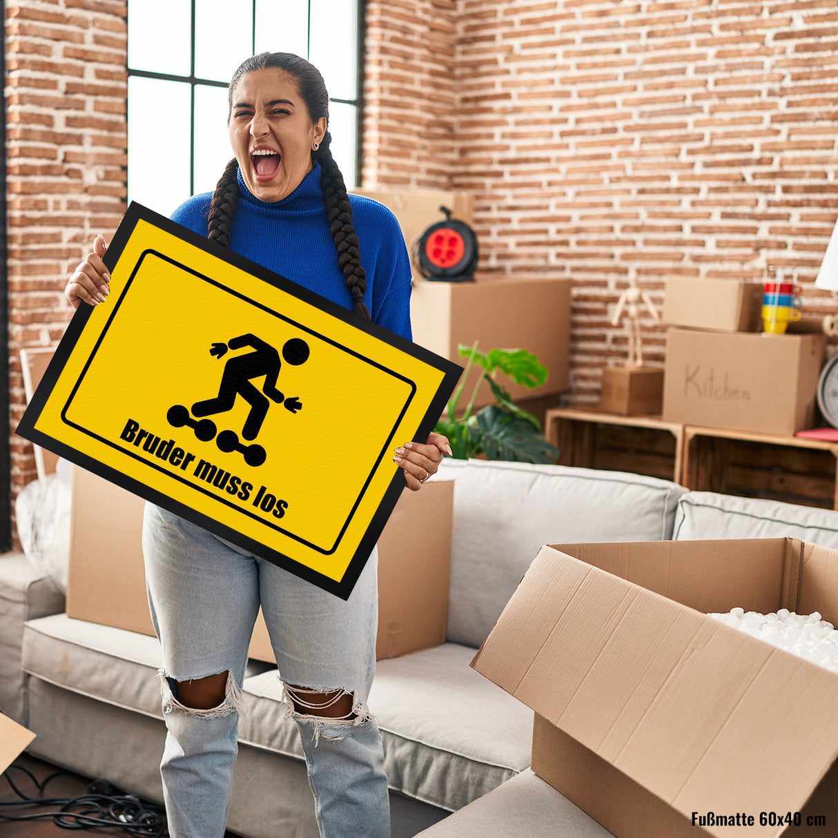 Bruder muss los Meme Fußmatte im lustigem Straßenschild Look