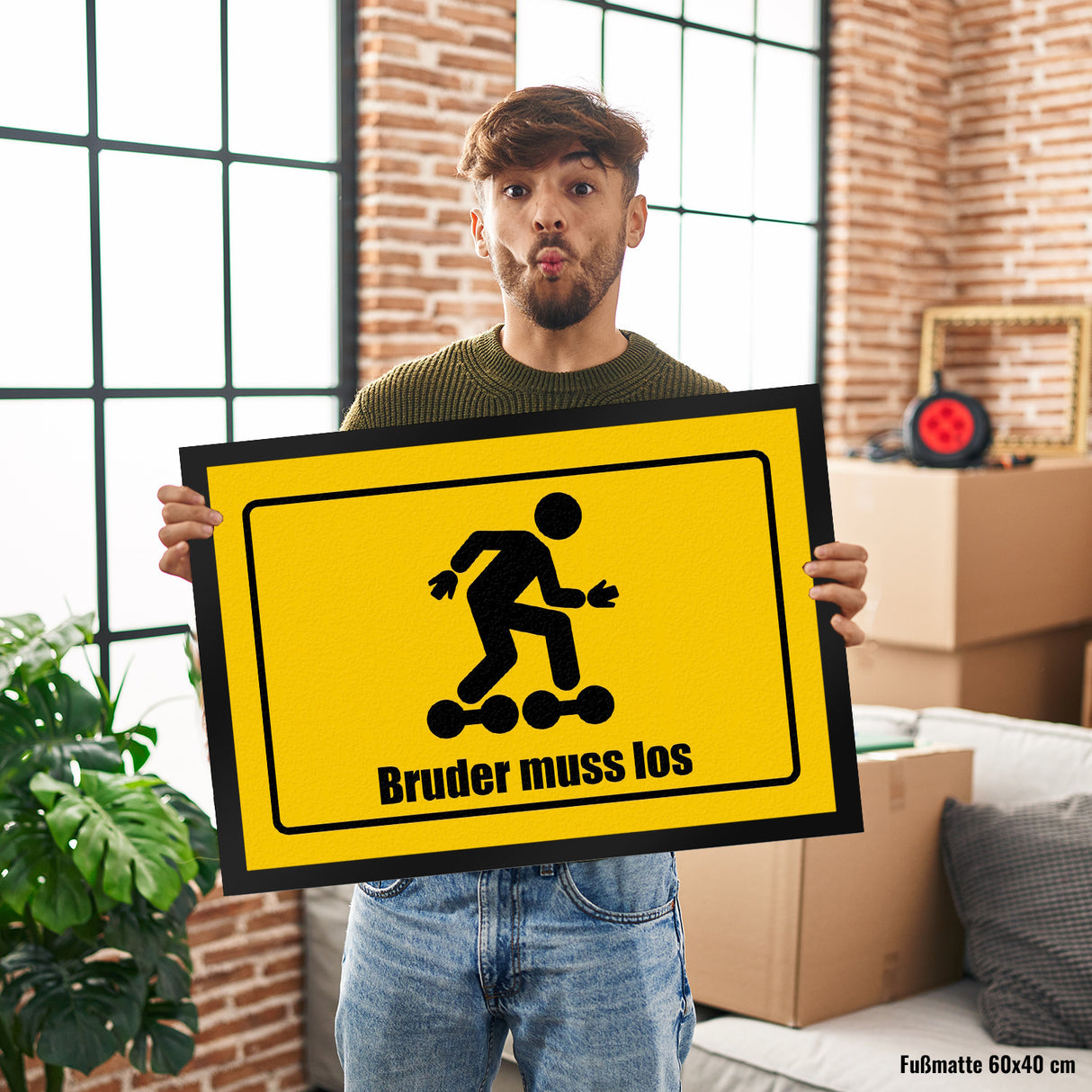 Bruder muss los Meme Fußmatte im lustigem Straßenschild Look