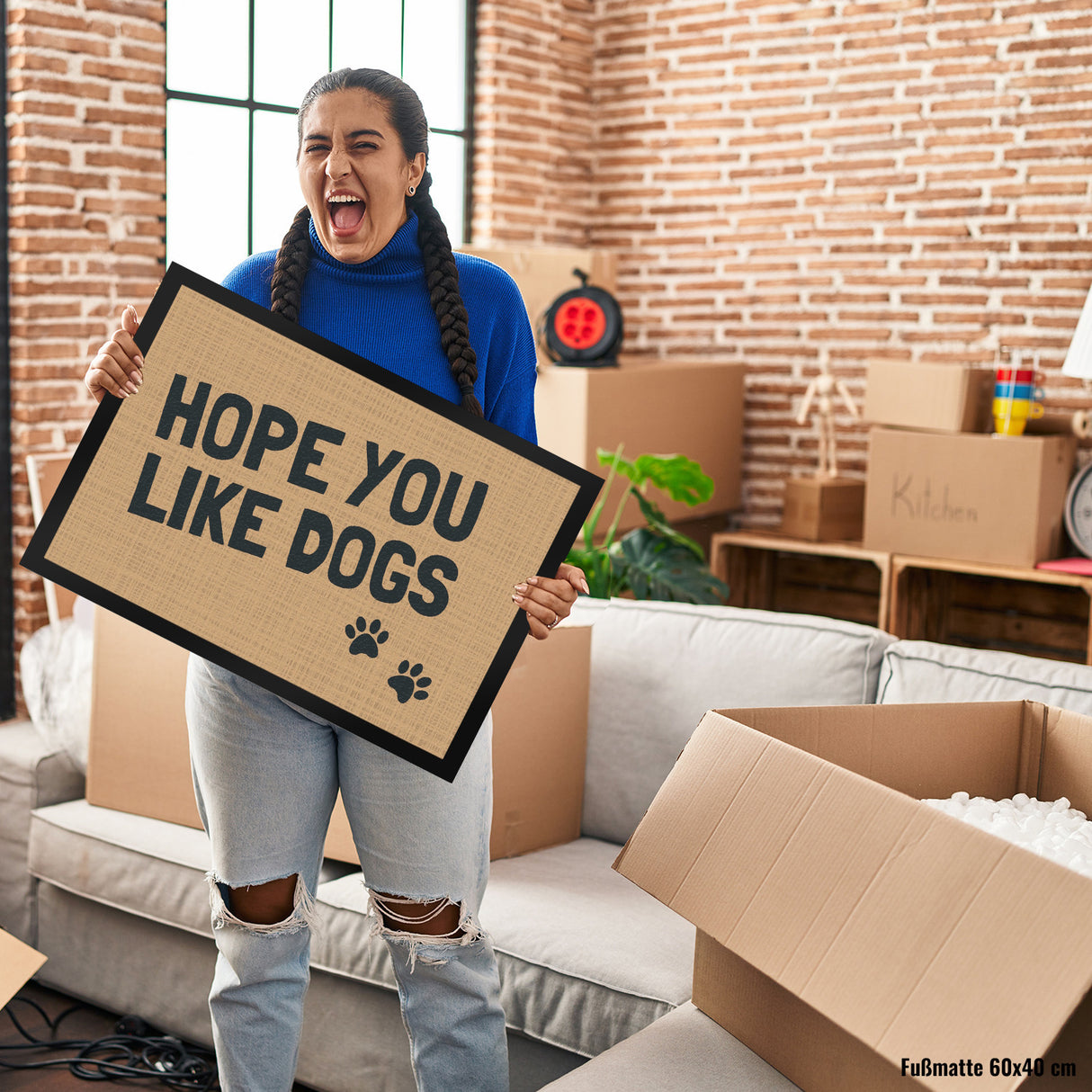 Fußmatte Hope you like dogs mit Pfotenabdruck - Türmatte Hund Haustier