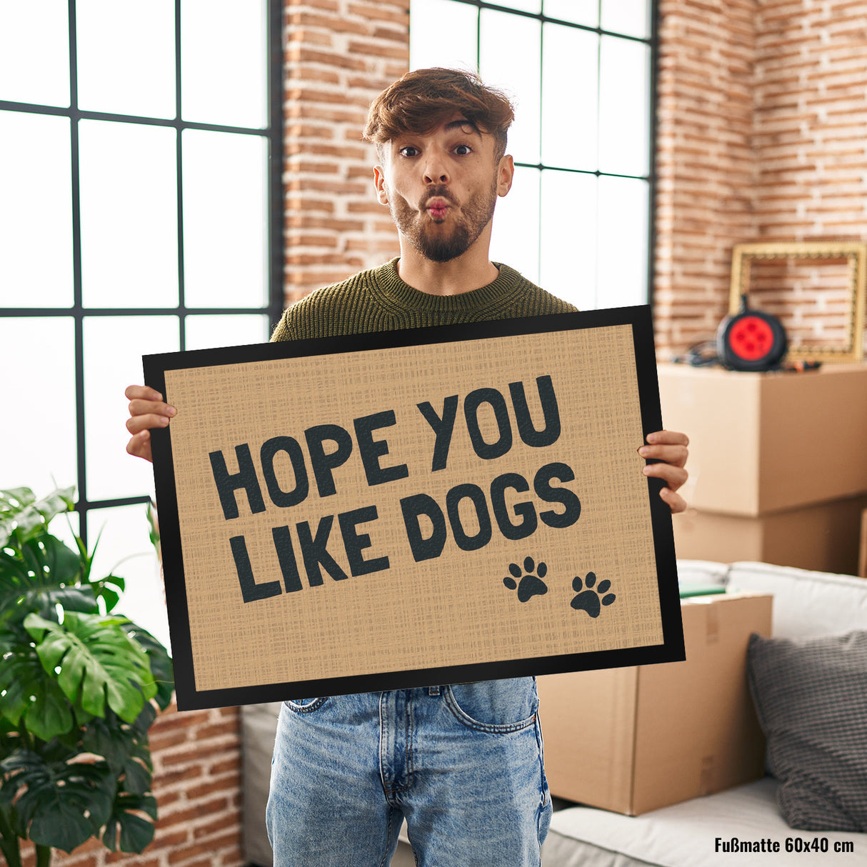 Fußmatte Hope you like dogs mit Pfotenabdruck - Türmatte Hund Haustier