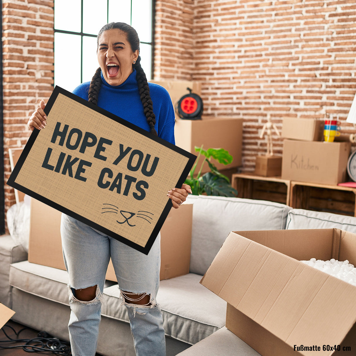 Fußmatte Hope you like cats mit Katzengesicht - Türmatte Kater Haustier