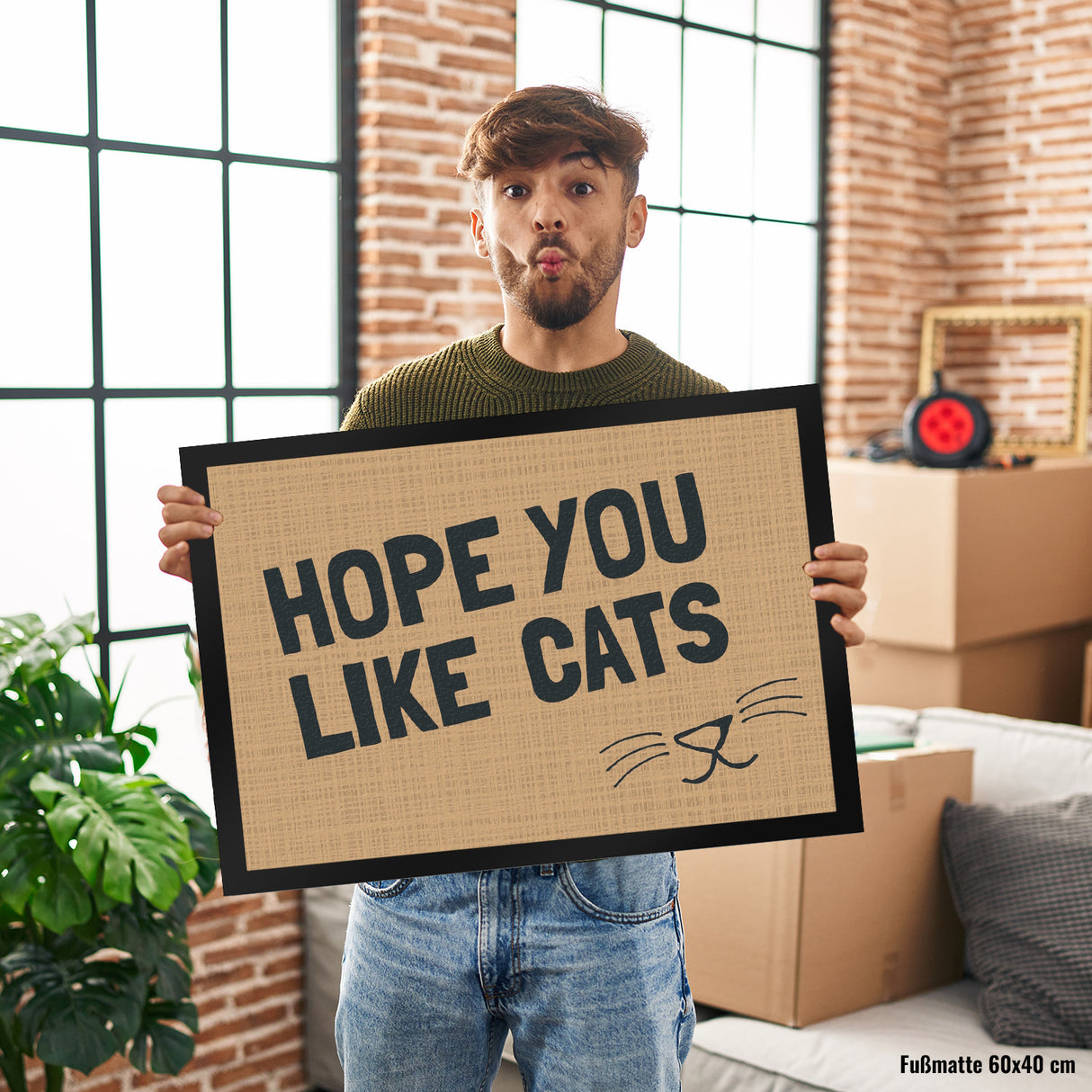 Fußmatte Hope you like cats mit Katzengesicht - Türmatte Kater Haustier