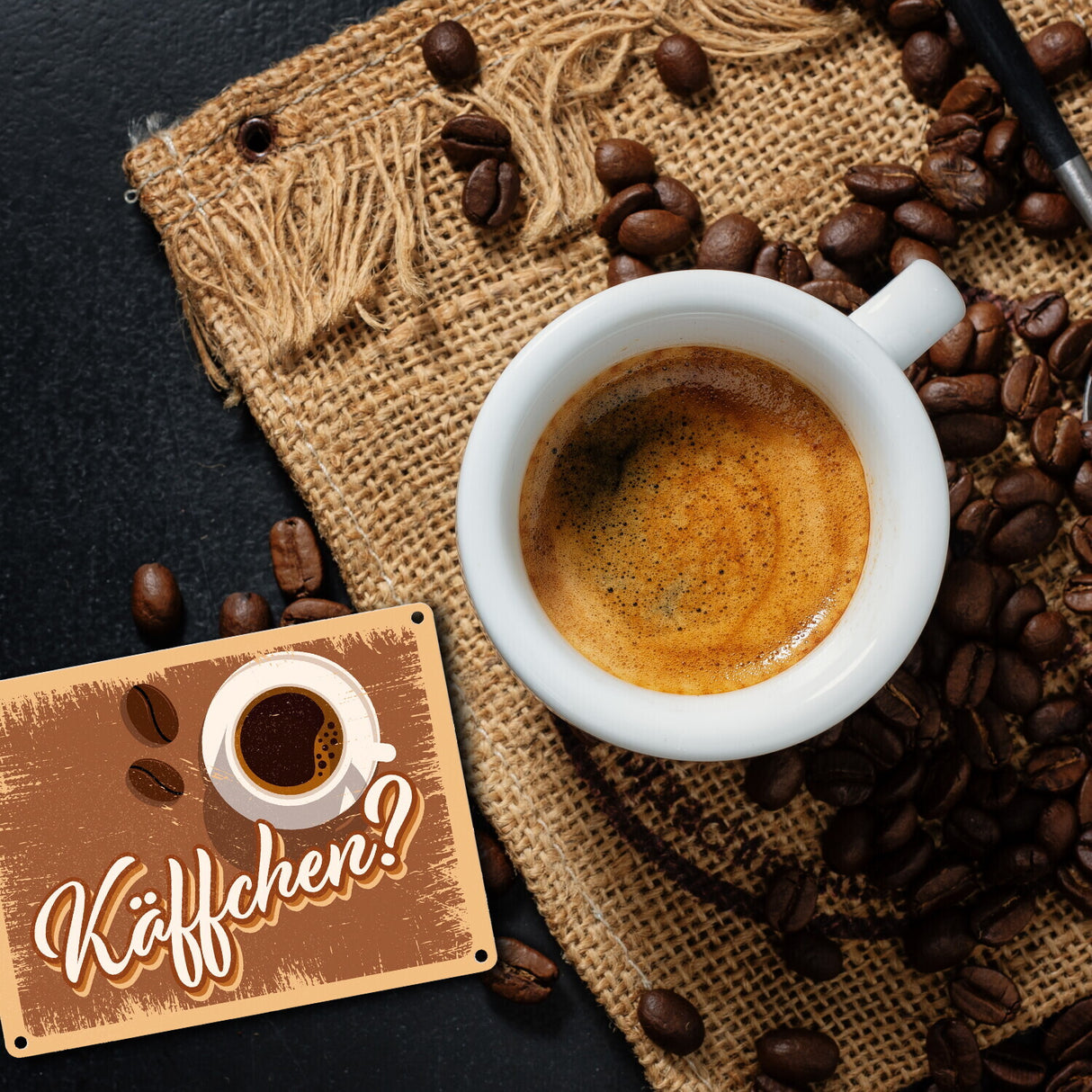 Käffchen? Metallschild im trendigen Retrolook mit Kaffee-Motiv